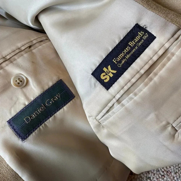 s&k famous brands Daniel Gray 100% Silk men 3 Button Suit blazer Jacket size 42R - Picture 7 of 10